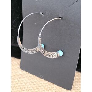 1-1/4" Silver Alloy Etched Semi-circle Faux Turquoise Fashion Jewelry Earrings